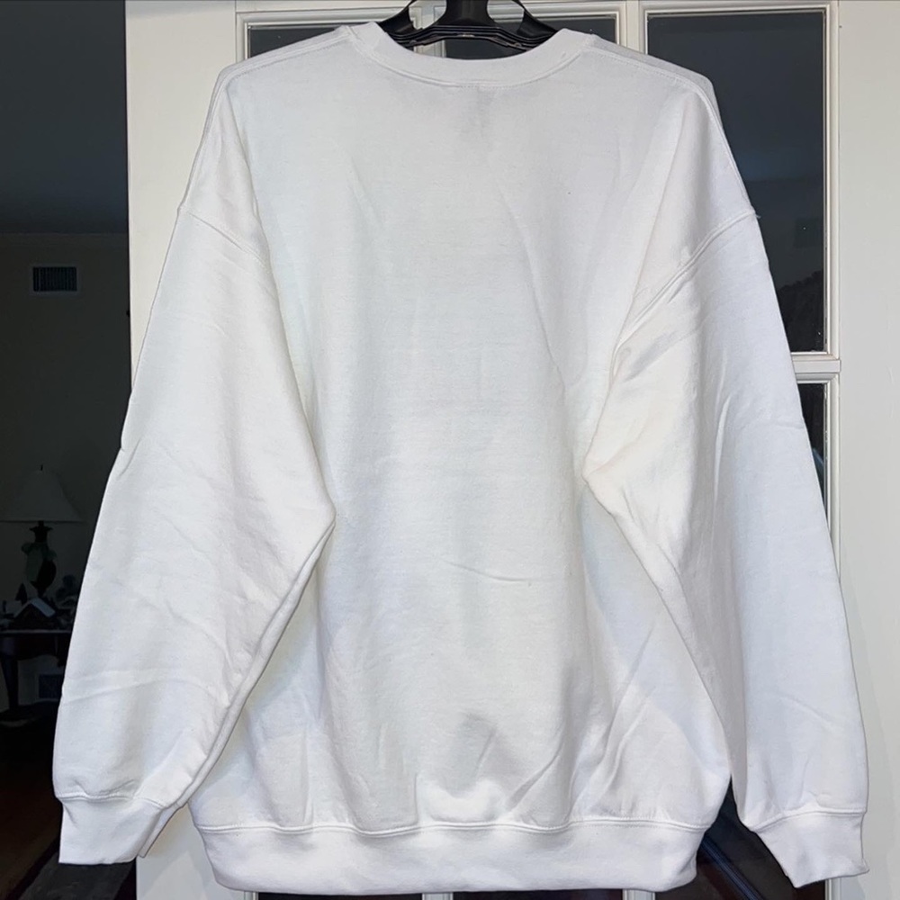 Deer Embroidery Crewneck White Sweater - Picture 4 of 5